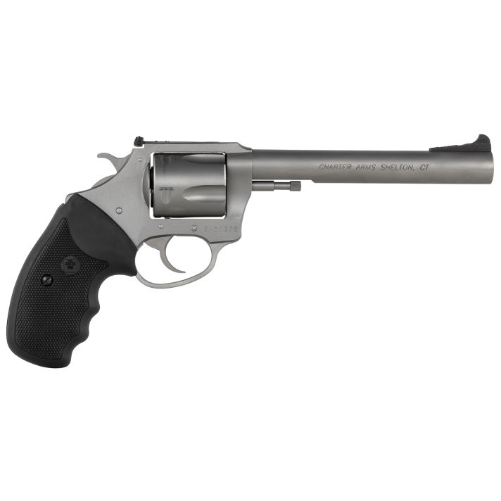 Charter Arms 74460 Bulldog Target Large 44 Special, 5 Shot 6" Matte Stainless Steel Barrel, Cylinder & Frame w/Black Finger Grooved Rubber Grip