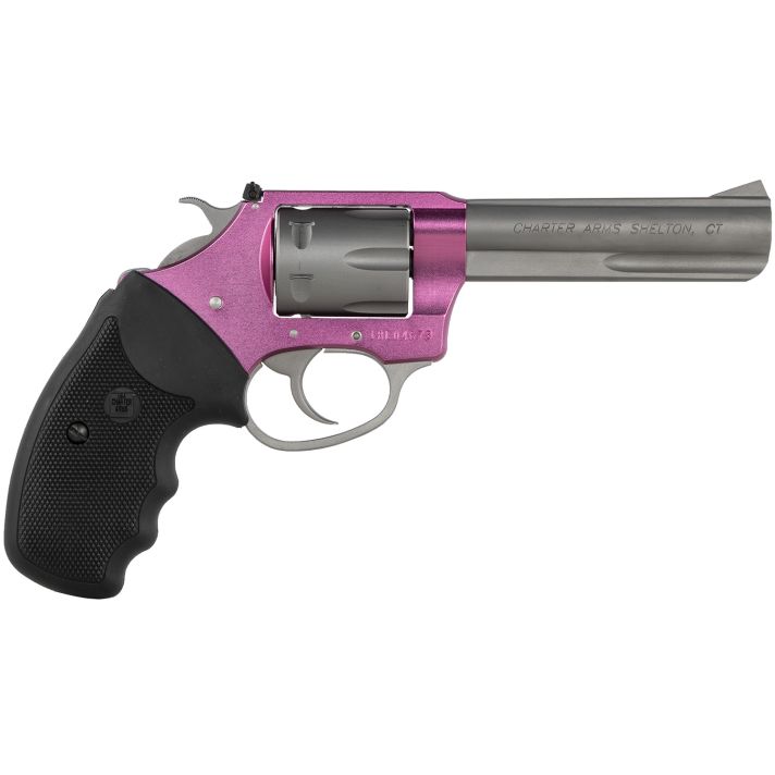 Charter Arms 52232 Pathfinder Lite 22 LR 8 Shot, 4.20" Matte Stainless Steel Barrel & Cylinder, Pink Aluminum Frame w/Black Finger Grooved Rubber Grip, Exposed Hammer