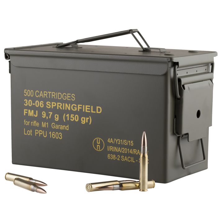 PPU PP3006GMC Standard Rifle30-06Springfield 150gr Full Metal Jacket/500rds *Sold by Case *Includes Metal Can