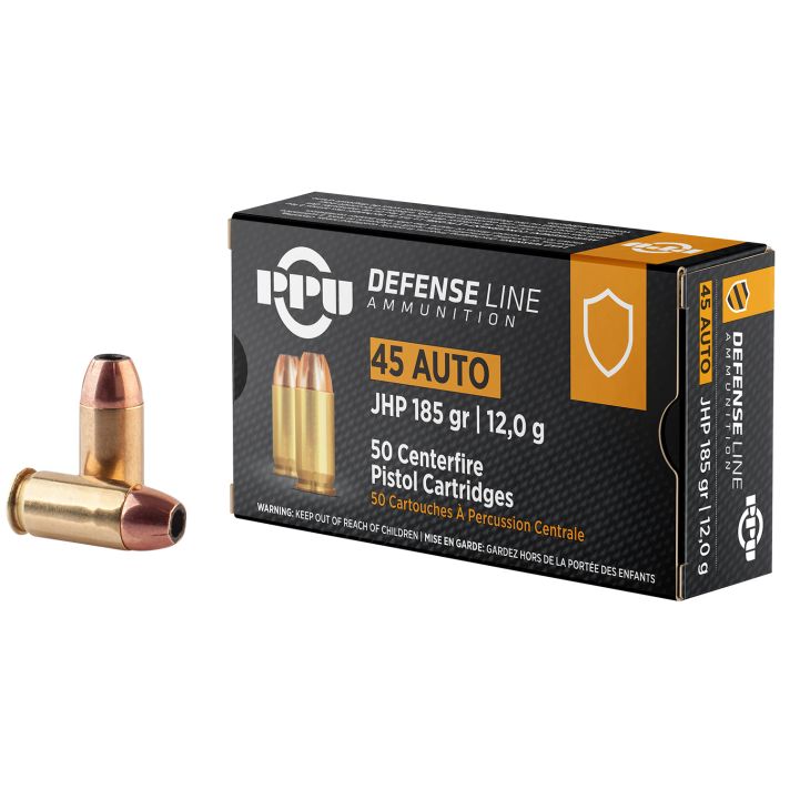 PPU PPD45 Defense45ACP 185gr Jacketed Hollow Point 50 Per Box/10 Case