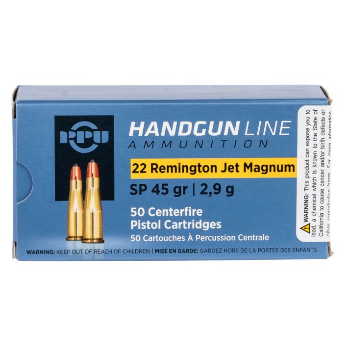 PPU PPH22RJ Handgun22RemJetMag 45gr Soft Point 50 Per Box/10 Case
