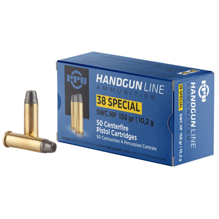 PPU PPH38SH Handgun38Special 158gr Semi Wadcutter Hollow Point 50 Per Box/10 Case