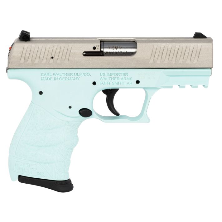 Walther Arms 5082512 CCP M2 380 ACP 8+1, 3.54" Stainless Steel Barrel, Serrated Stainless Steel Slide, Angel Blue Polymer Frame w/Picatinny Rail, Angel Blue Finger Grooved Grip, Manual Thumb Safety