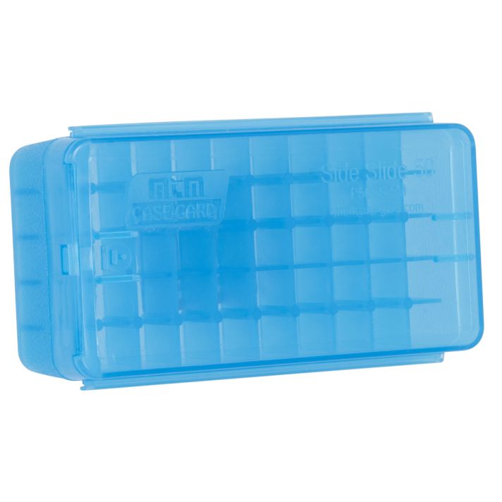 MTM Case-Gard P50SS9M24 Side-Slide Ammo BoxMulti-Caliber Handgun Clear Blue Plastic 50rd