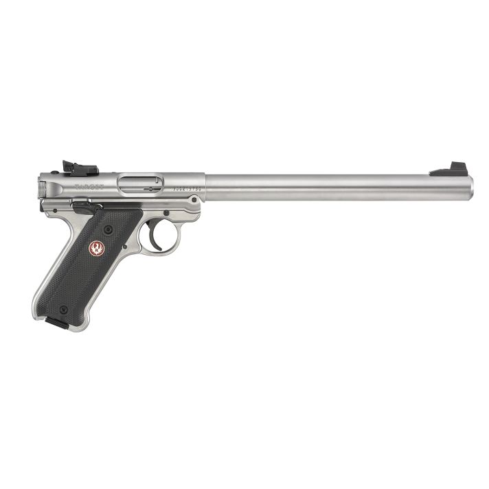 Ruger 40174 Mark IV Target 22 LR 10+1 10" Overall Satin Stainless Steel Bull Barrel, Slide & Satin Aluminum Frame, Black Checkered Polymer Grips