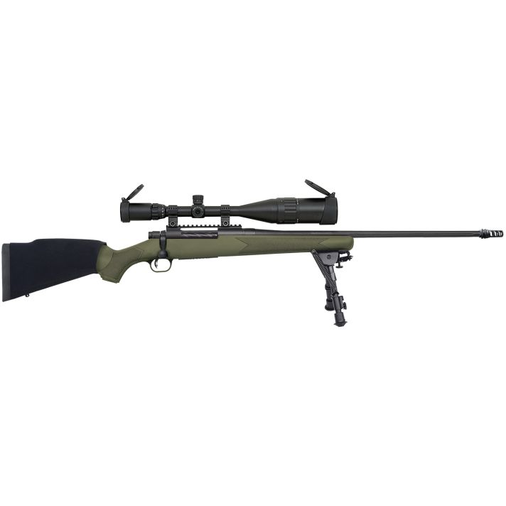 Mossberg 28122 Patriot Night Train 300 Win Mag Caliber with 3+1 Capacity, 24" Barrel, Matte Blued Metal Finish, OD Green Stock Right Hand Includes 6-24x50mm Scope & Bipod