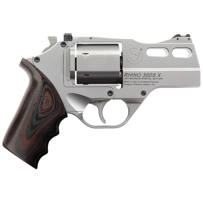 Chiappa Firearms 340308 Rhino 30DS-X Special Edition 357 Mag 6rd 3" Stainless Steel Barrel, Cylinder, Frame & Barrel Shroud, Matte Finish, Finger Grooved Black/Red G10 Grip