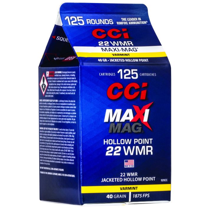 CCI 920CC Maxi-Mag Rimfire 22WMR 40gr Jacketed Hollow Point 125 Per Box/10 Case
