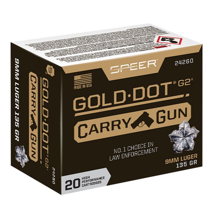 Speer 24260 Gold Dot Carry Gun 9mmLuger 135gr Hollow Point 20 Per Box/10 Case