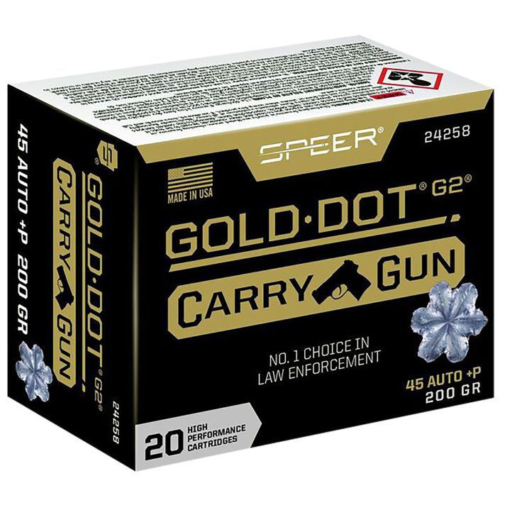 Speer 24258 Gold Dot Carry Gun 45ACP+P 200gr Hollow Point 20 Per Box/10 Case