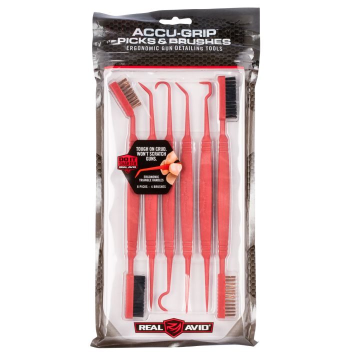 Real Avid AVPBS Accu-Grip Picks & Brushes Rifle/Shotgun Firearm Plastic 8-8.25" Long Resin Bristles 6 Per Pkg