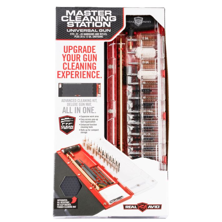Real Avid AVMCSU Master Cleaning Station Universal Rifle/Shotgun Bronze/Nylon Bristles Black/Red