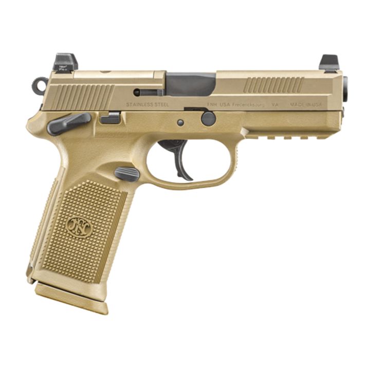 FN 66100223 FNX Tactical 45 ACP 10+1 4.50" Black Steel Barrel, Flat Dark Earth Optic Cut/Serrated Steel Slide & Polymer Frame w/Picatinny Rail, FDE Interchangeable Backstrap Grip, Ambidextrous