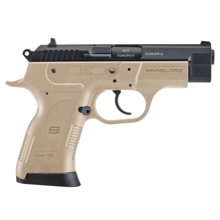SAR USA B6C9FD B6CCompact Frame 9mm Luger 13+1 3.80" Black Steel Barrel, Black Serrated Steel Slide, Flat Dark Earth Polymer Frame w/Beavertail, FDE Polymer Grip, Right Hand