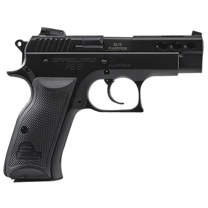 SAR USA P8SBL P8SCompact 9mm Luger 17+1 3.80" Black Ported Steel Barrel, Black Steel Ported/Serrated Slide, Black Oxide Steel Frame w/Beavertail, Black Polymer Grip, Right Hand