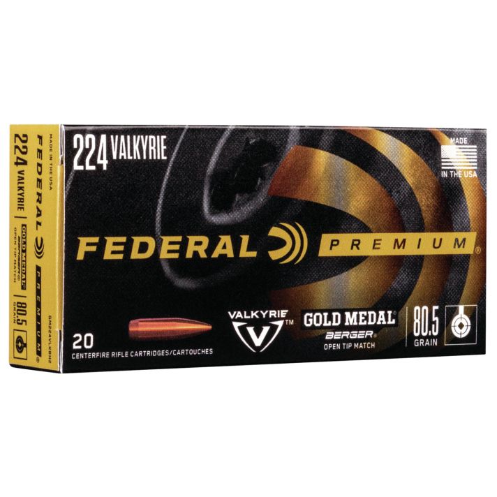 Federal GM224VLKBH2 Premium Gold Medal 224Valkyrie 80.5gr Berger Open Tip Match 20 Per Box/10 Case