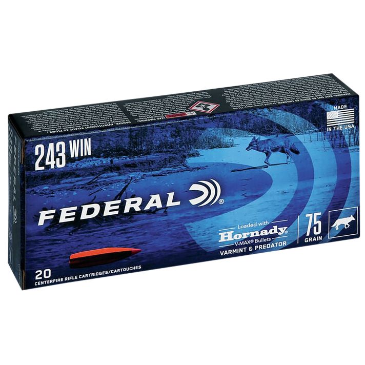 Federal V243VM75 Varmint & Predator243Win 75gr Hornady V-Max 20 Per Box/10 Case