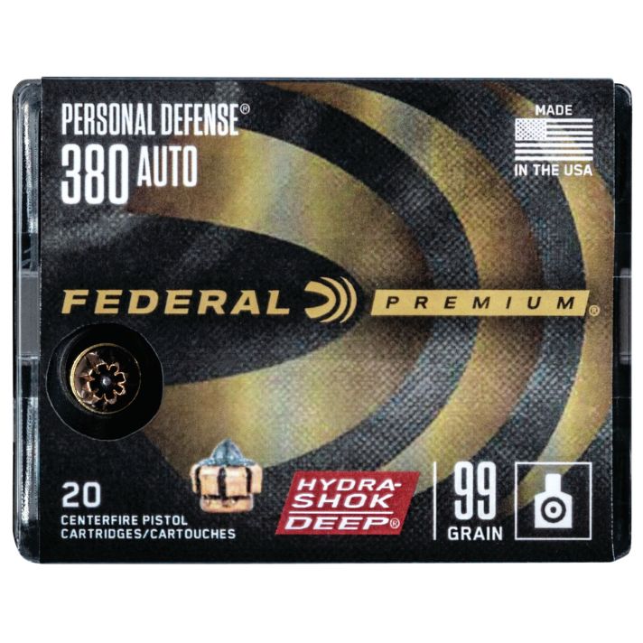 Federal P380HSD1 Premium Personal Defense 380ACP 99gr Hydra-Shok Deep Hollow Point 20 Per Box/10 Case