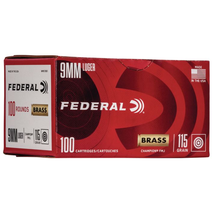 Federal WM51991 Champion Training 9mmLuger 115gr Full Metal Jacket 100 Per Box/5 Case