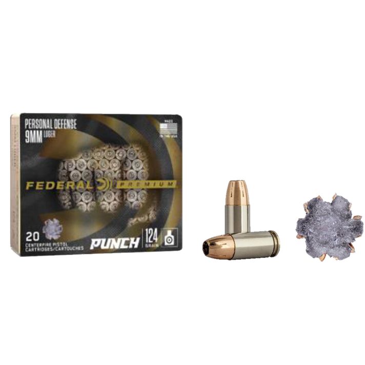Federal PD9P1 Punch Personal Defense 9mmLuger 124gr Jacketed Hollow Point 20 Per Box/10 Case