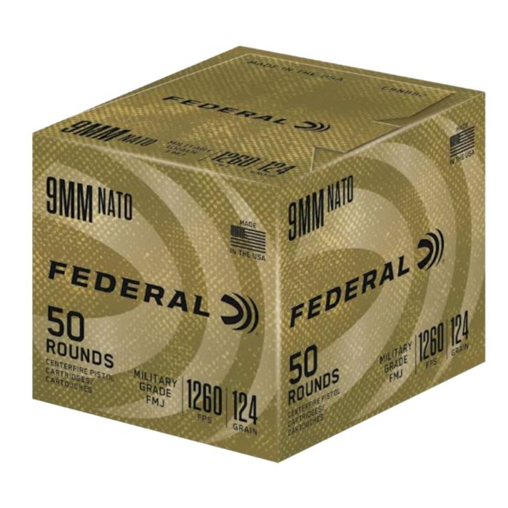 Federal C9N882 Military Grade9mmLuger 124gr Full Metal Jacket 50 Per Box/10 Case