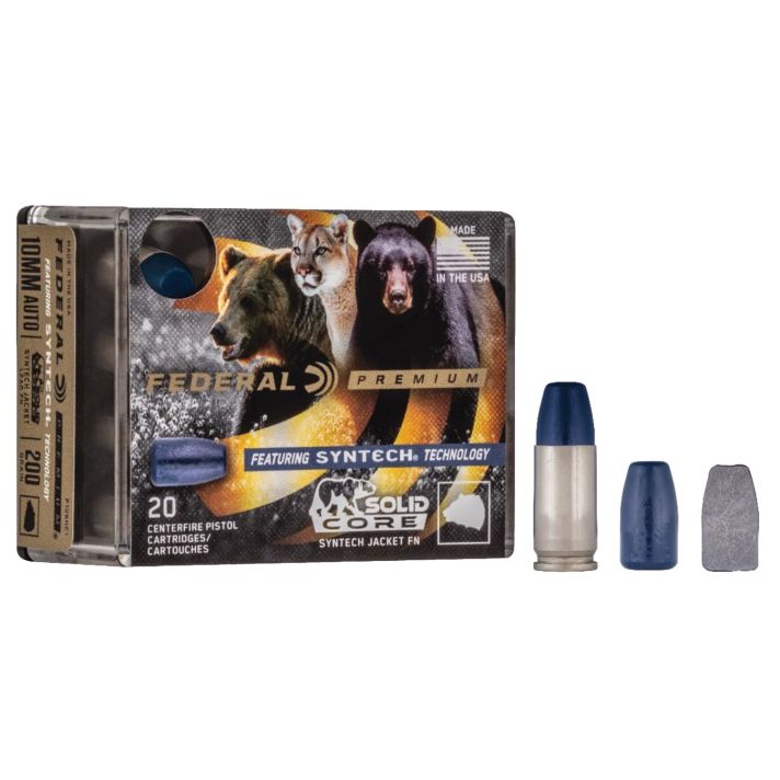 Federal P10SHC1 Premium10mmAuto 200gr Solid Core Synthetic Flat Nose 20 Per Box/10 Case