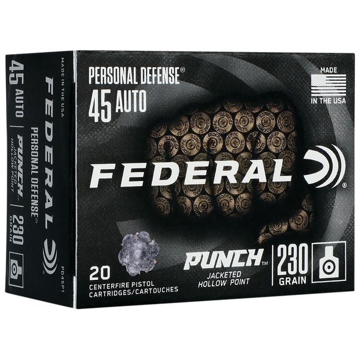Federal PD45P1 Punch Personal Defense 45ACP 230gr Jacketed Hollow Point 20 Per Box/10 Case