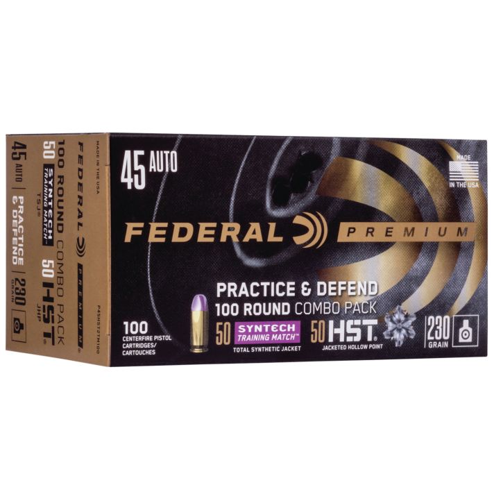 Federal P45HST2TM100 Premium Practice & Defend 45ACP 230gr HST JHP/Syntech TSJ 100 Per Box/5 Case