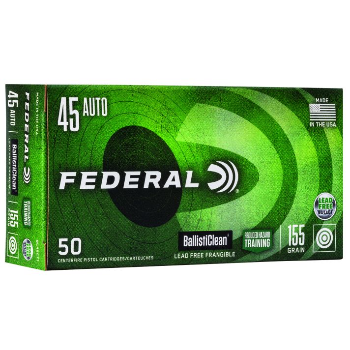 Federal BC45CT1 BallistiClean Reduced Hazard Training 45ACP 155gr Lead Free Frangible 50 Per Box/20 Case