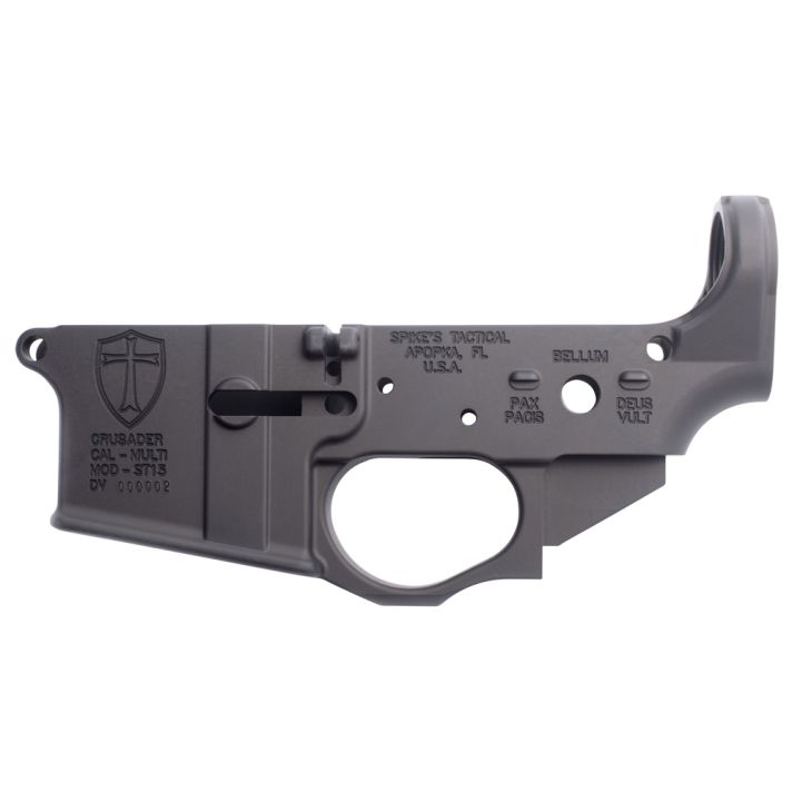Spikes STLS022 Crusader Stripped Lower Receiver Multi-Caliber 7075-T6 Aluminum Black Anodized for AR-15