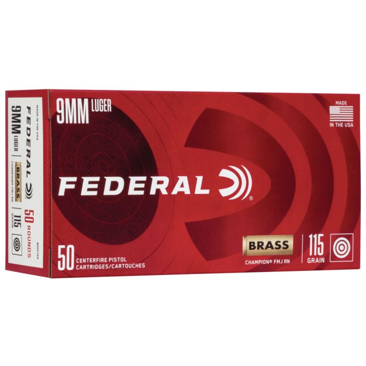 Federal WM5199 Champion Training 9mmLuger 115gr Full Metal Jacket 50 Per Box/20 Case