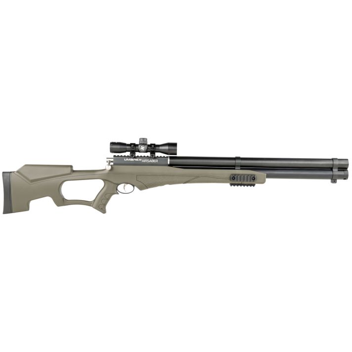 Umarex USA 2252660 Air Saber Combo PCP Umarex Straight Flight Technology Arrows 1 Shot, Black Barrel, Black Receiver, Green Fixed Thumbhole Stock, Scope Axeon Optics 4x32mm