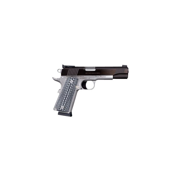Colt Mfg O1072CS Custom Competition 9mm Luger 9+1 5" Stainless National Match Barrel, Blued Serrated Steel Slide, Stainless Steel Frame w/Beavertail, Black/Gray Scalloped G10 Grip, Ambidextrous