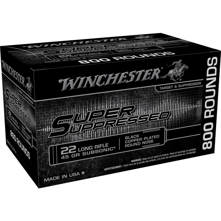Winchester Ammo SUP22LRB Super Suppressed22LR 45gr Black Copper Plated Round Nose 800 Per Bx/2 Case *Bulk