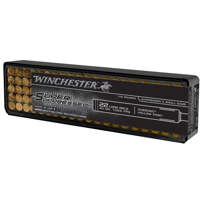 Winchester Ammo SUP22LRHP Super Suppressed22LR 40gr Lead Hollow Point 100 Per Box/20 Case