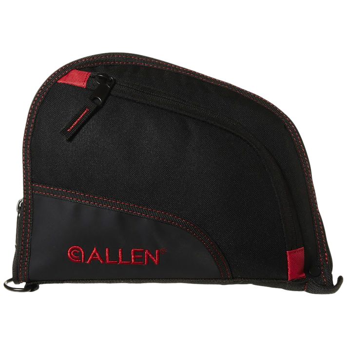 Allen 7738 Auto-FitHandgun Case Black Endura w/Red Trim, Foam Padding, Knit Lining, Mag Sleeve, Storage Pocket & Lockable Zipper 9" L