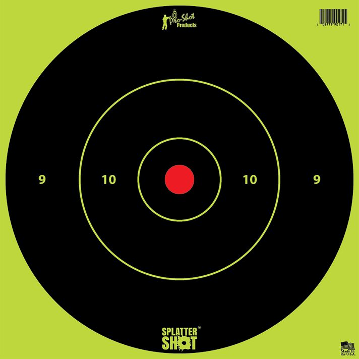 Pro-Shot 12BGREENTG12PK SplatterShot12" Bullseye Hanging Heavy Paper Black/Red Impact Enhancement Yes White 12 PK