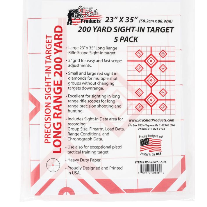 Pro-Shot RSI200YT5PK SplatterShot Sight-In Diamond Hanging Heavy Paper 200 yds 23" x 35" White/Red 5 Pack