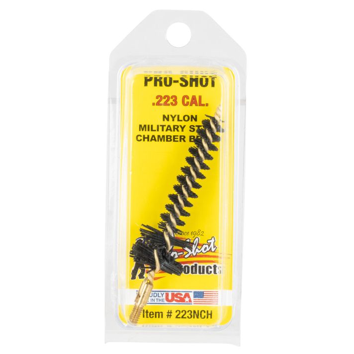 Pro-Shot 223NCH Chamber Brush Military Style 223 Rem/5.56x45mm NATO AR Platform #8-32 Thread Nylon Bristles Brass Core