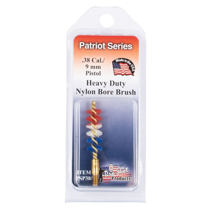 Pro-Shot PSP389 Patriot Series Bore Brush .38 Cal/ 9mm Pistol #8-32 Thread Nylon Bristles Brass Core
