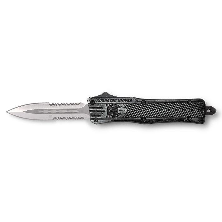 CobraTec Knives SSWCTK1SDAG2SS CTK-12.75" OTF Part Serrated D2 Steel Blade/Stonewashed Aluminum Handle Features Glass Breaker Includes Pocket Clip