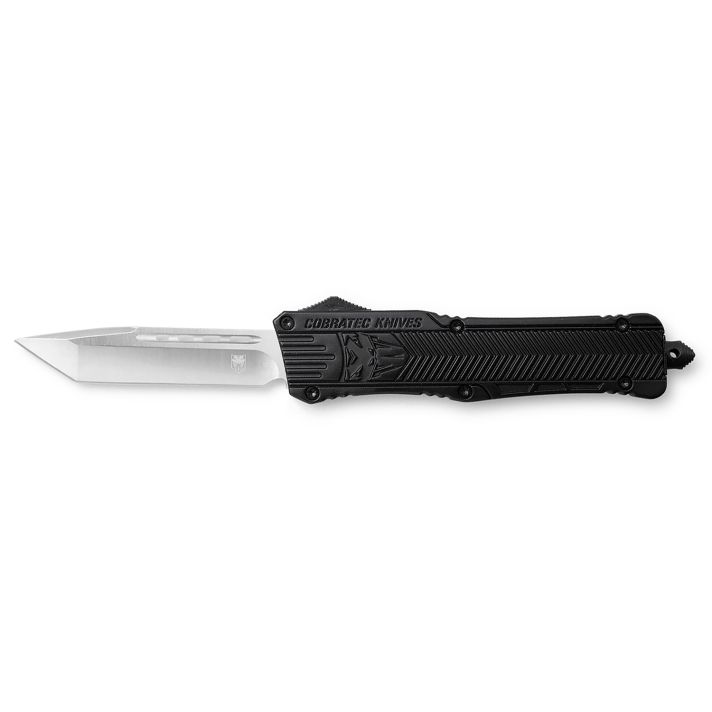 CobraTec Knives LBCTK1LTNS CTK-1Large 3.25" OTF Tanto Plain D2 Steel Blade/Black Aluminum Handle Features Glass Breaker Includes Pocket Clip