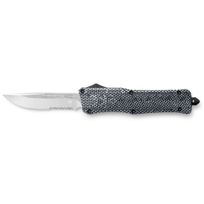CobraTec Knives LCFCTK1LDS CTK-1Large 3.75" OTF Drop Point Part Serrated D2 Steel Blade/ Carbon Fiber Aluminum Handle Features Glass Breaker Includes Pocket Clip
