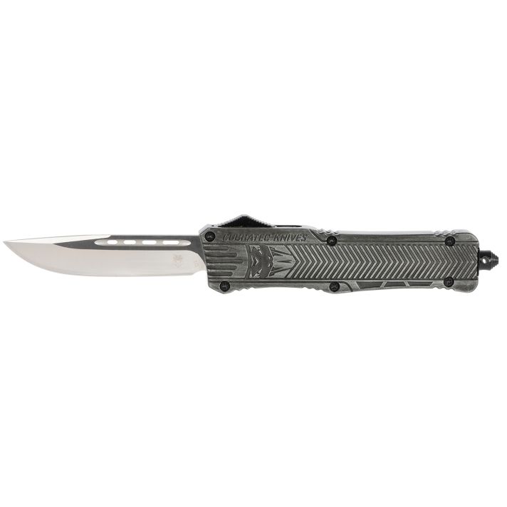 CobraTec Knives LSWCTK1LDNS CTK-1Large 3.75" OTF Drop Point Plain D2 Steel Blade/ Stonewashed Aluminum Handle Features Glass Breaker Includes Pocket Clip