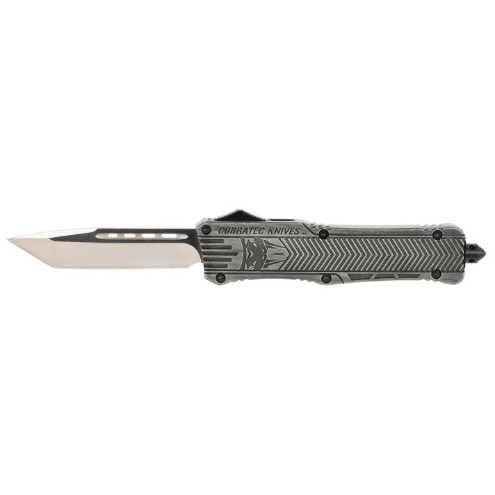 CobraTec Knives LSWCTK1LTNS CTK-1Large 3.75" OTF Tanto Plain D2 Steel Blade/Stonewashed Aluminum Handle Features Glass Breaker Includes Pocket Clip