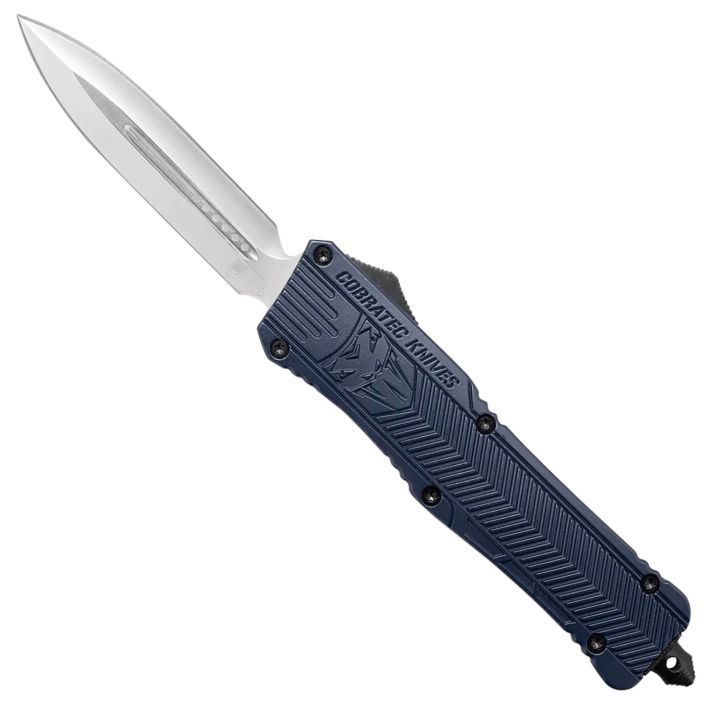 CobraTec Knives LNYCTK1DAGNS CTK-1Large 3.75" OTF Dagger Plain D2 Steel Blade/NYPD Blue Aluminum Handle Features Glass Breaker Includes Pocket Clip