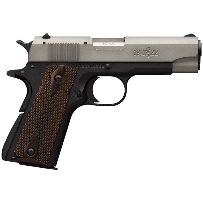 Browning 051880490 1911-22 A1 *CA Compliant Compact Frame 22 LR 10+1, 3.63" Stainless Steel Barrel, Gray Anodized Serrated Slide, Matte Black Aluminum Frame w/Beavertail