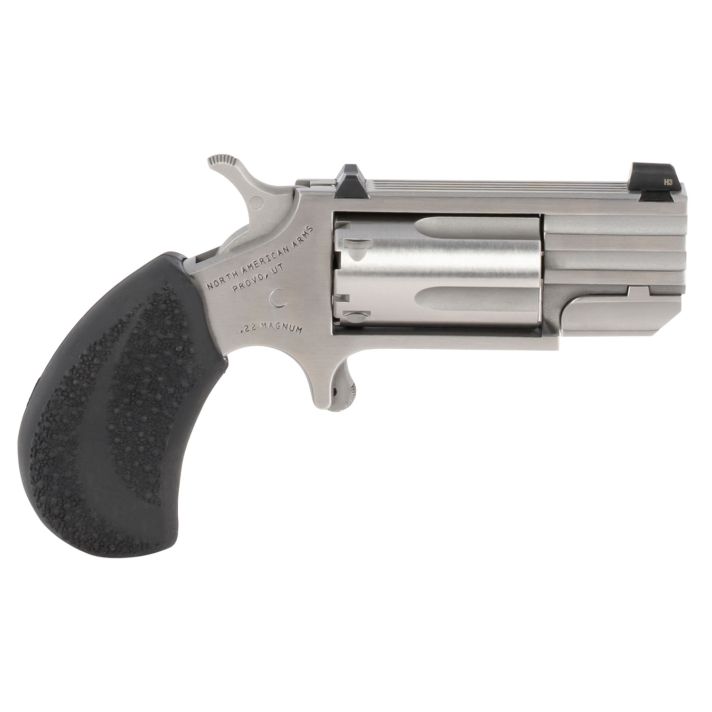 North American Arms PUGTC Pug22 LR or 22 WMR 5 rd 1" Barrel, Overall Stainless Steel Finish, XS Tritium Dot Sights, Black Rubber Grip Includes Cylinder