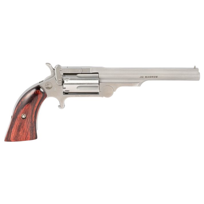 North American Arms 22MR4 Ranger II22 WMR Caliber with 4" Barrel, 5rd Capacity Cylinder, Overall Stainless Steel Finish & Rosewood Boot Grip