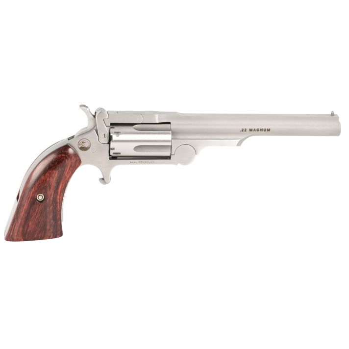 North American Arms 22MCR4 Ranger II22 LR or 22 WMR Caliber with 4" Barrel, 5rd Capacity Cylinder, Overall Stainless Steel Finish & Rosewood Boot Grip Includes Cylinder